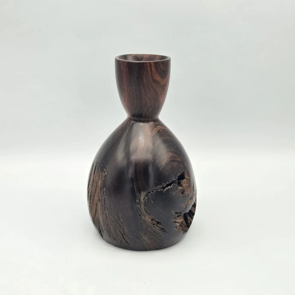 Vintage Hand Turned Ironwood Burl Wood Vase Live Edge Nice Patina 7
